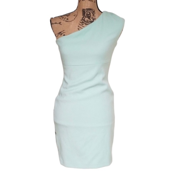 ZARA Trafaluc Collection One Shoulder Mint Green Dress Side Zip S - Picture 3 of 9